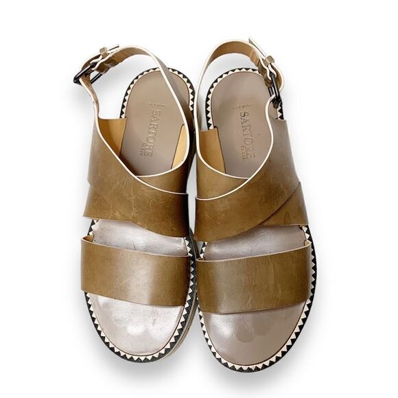 Sartore Paris Chunky Leather Flat-form Platform Taupe Sandals Women’s Size 8-8.5 - Picture 2 of 11